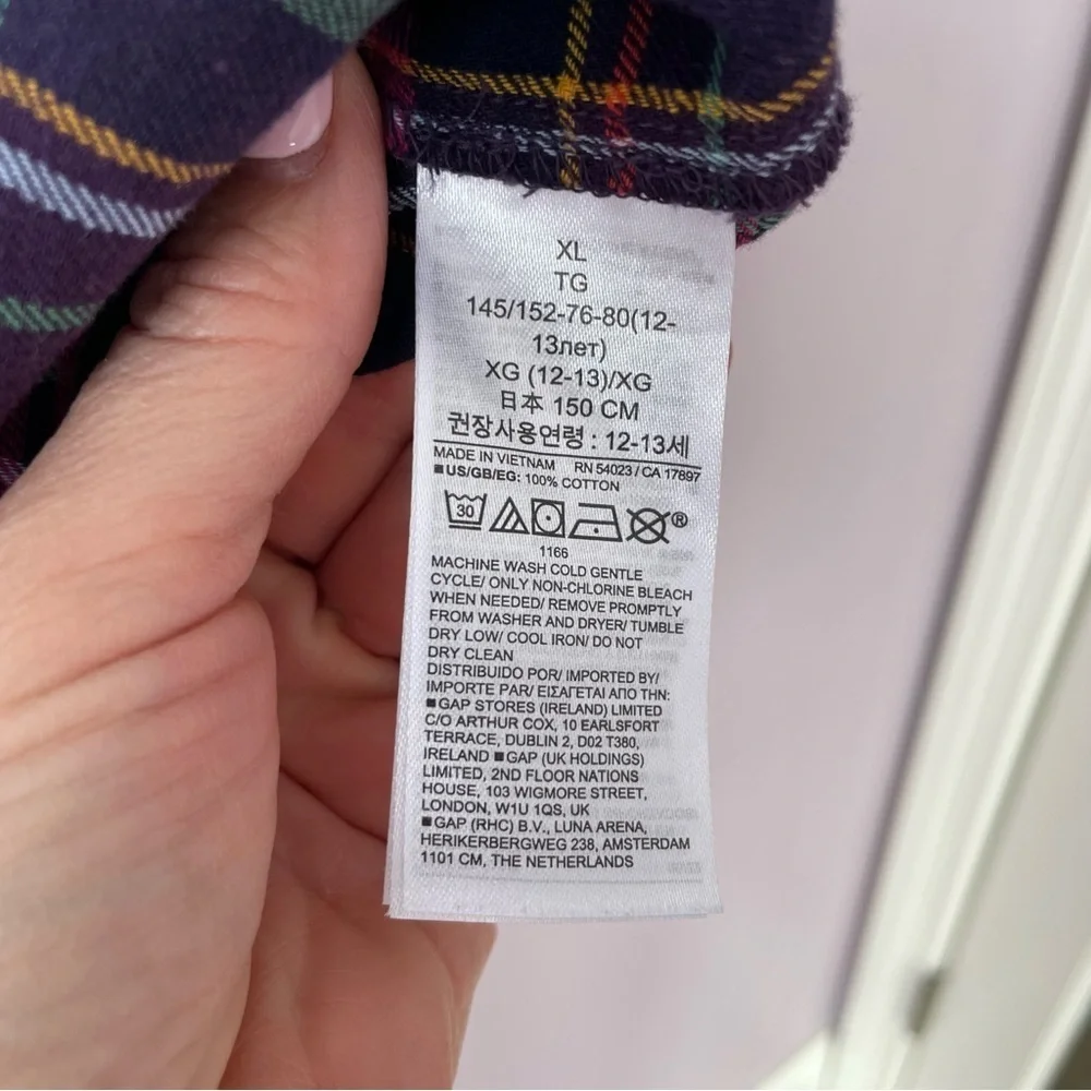 Gap Kids Long Sleeve Plaid Girls Top. Size XL